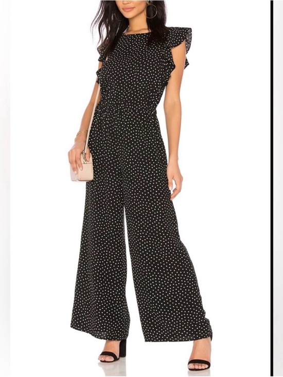 Sanctuary Pants - Sanctuary Women’s Black Polka Dot Wide-Leg Jumpsuit with Ruffle Sleeves Size XS